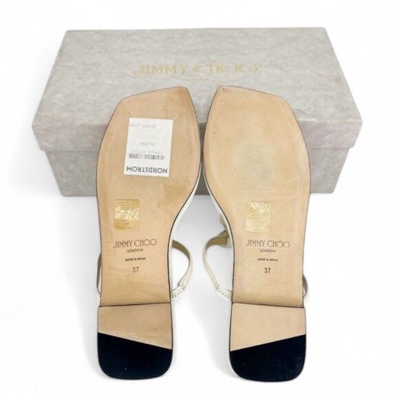 NWT JIMMY CHOO Alaina White Faux Pearl Embellished Thong Flat Sandals Si… - Picture 8 of 9